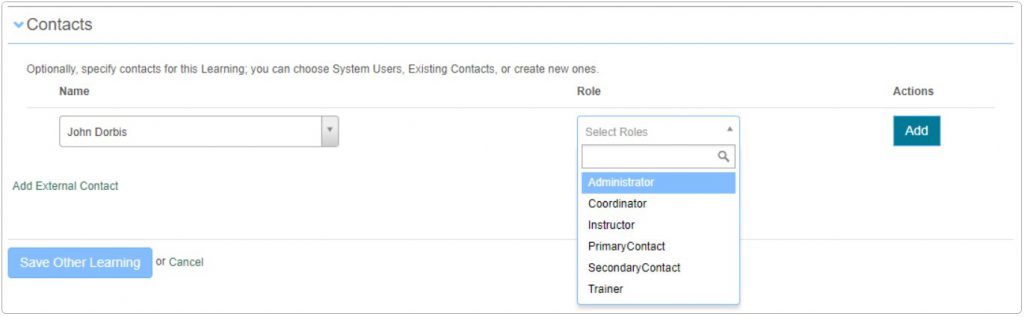 Contacts section