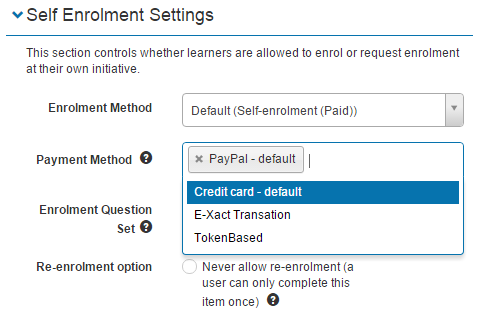Payment Method in catalogue item