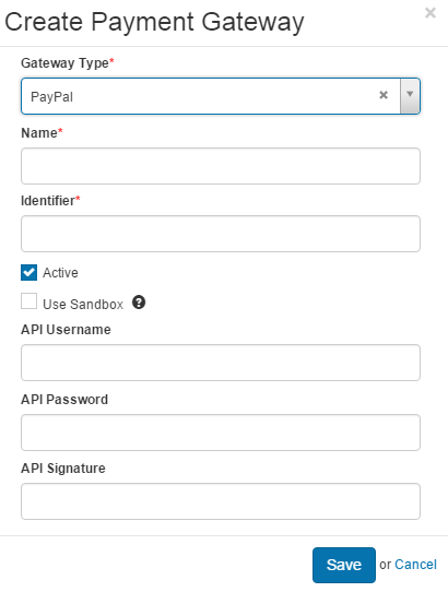 PayPal gateway form