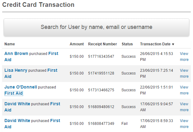 Transactions list