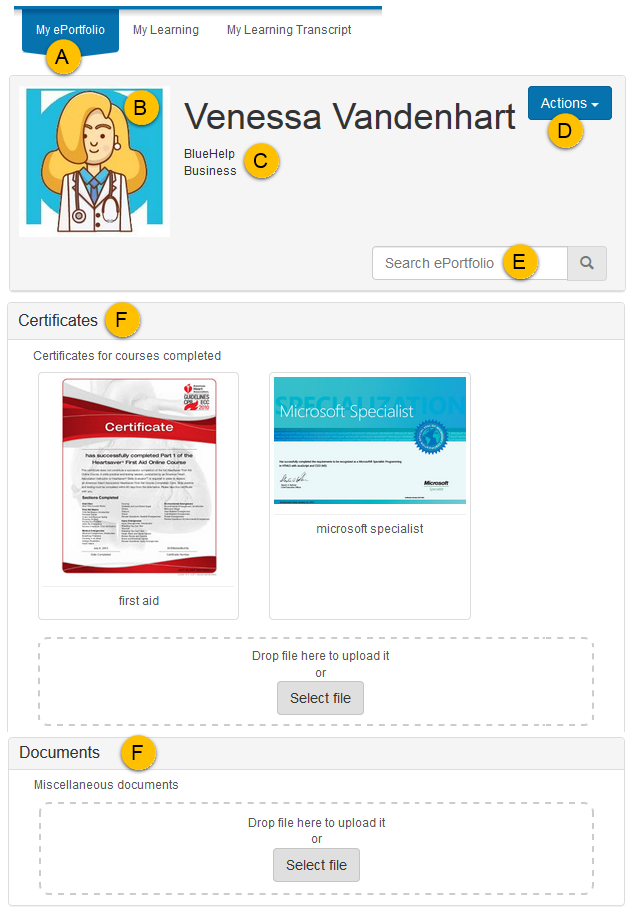 Learner ePortfolio view