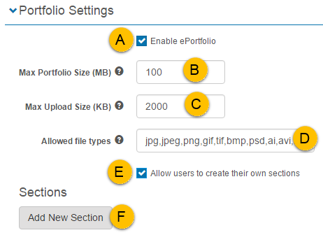 Portfolio settings options
