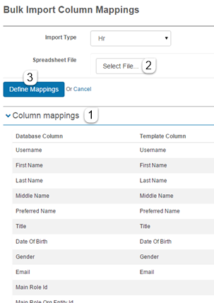 Column mappings screen