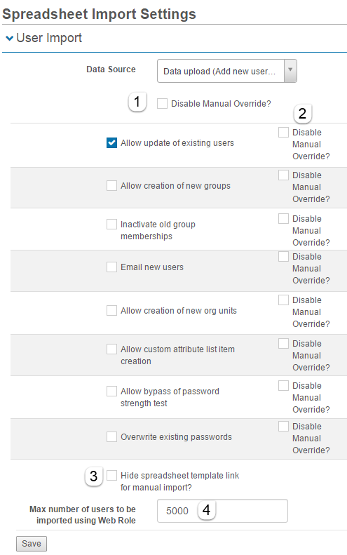 Import default settings screen