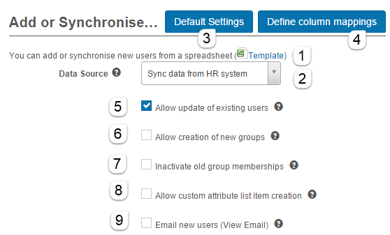 Default settings options