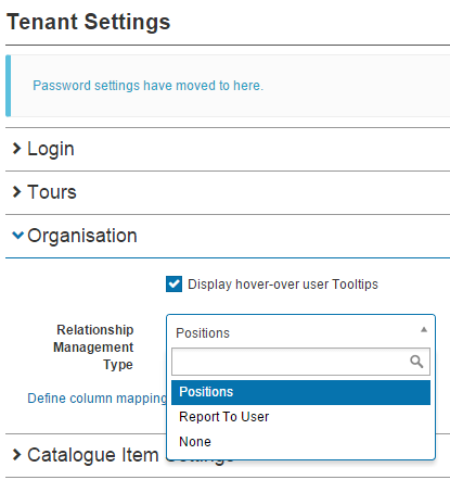 Tenant Settings relationship management type