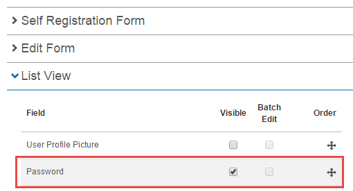 Password set visible in user list