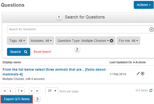 Export QTI Items from filtered list