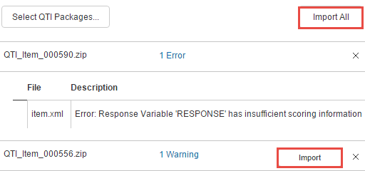 QTI import validation results