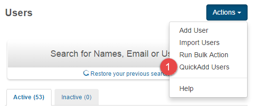 Actions menu with QuickAdd Users option