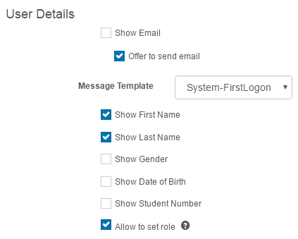 User details settings for quick add