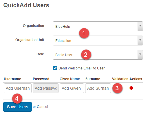 Quick add user form