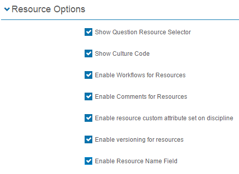 Resource options section