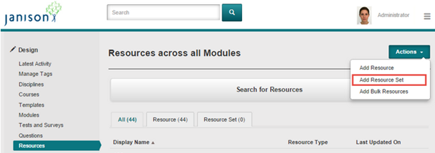 Add Resource Set menu