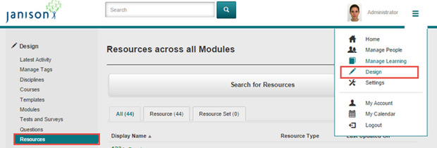 Resources screen