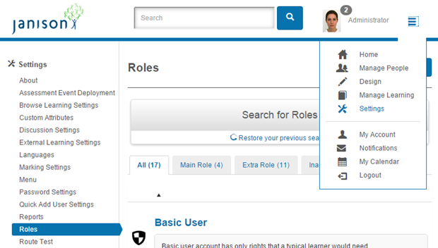 Roles screen