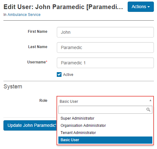 Main role in user form