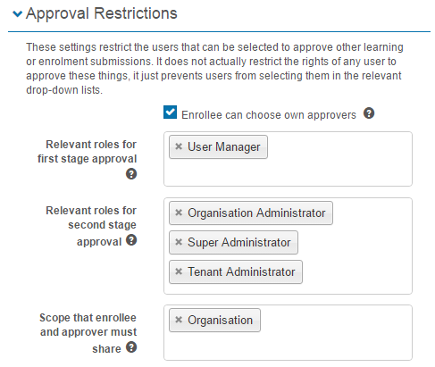 Approval restrictions section