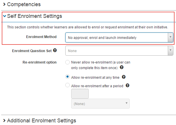 Default enrolment method dropdown