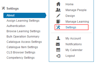 Settings menu