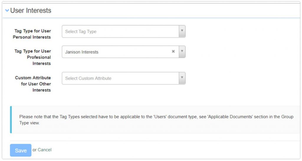 User Interests settings