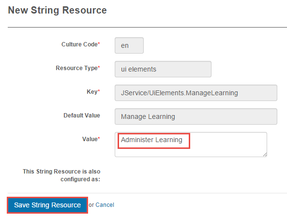 Edit string resource form