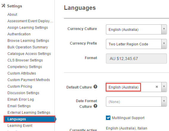 Languages setting