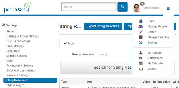 String Resources screen