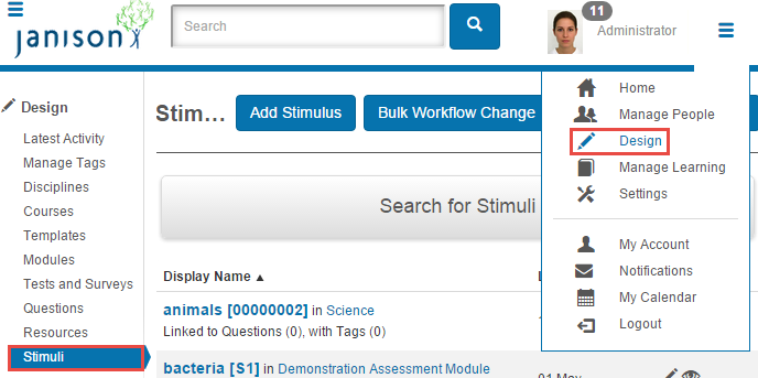 Select stimulus to edit