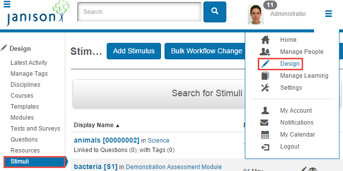 Stimuli list