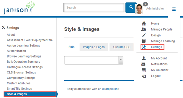 Style and Images screen