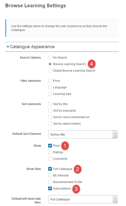 Browse Learning settings
