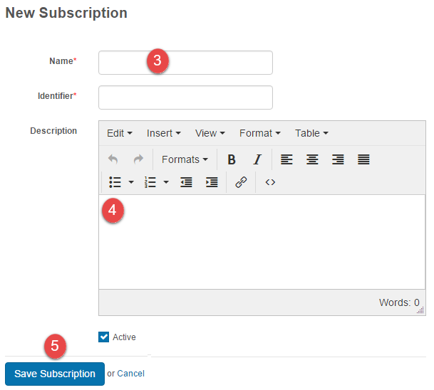 Save subscription form