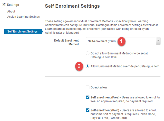 Self-enrolment settings
