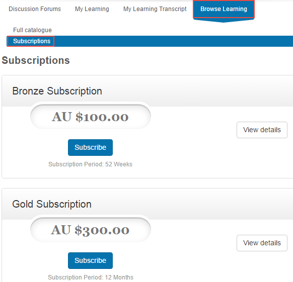 Browse subscriptions