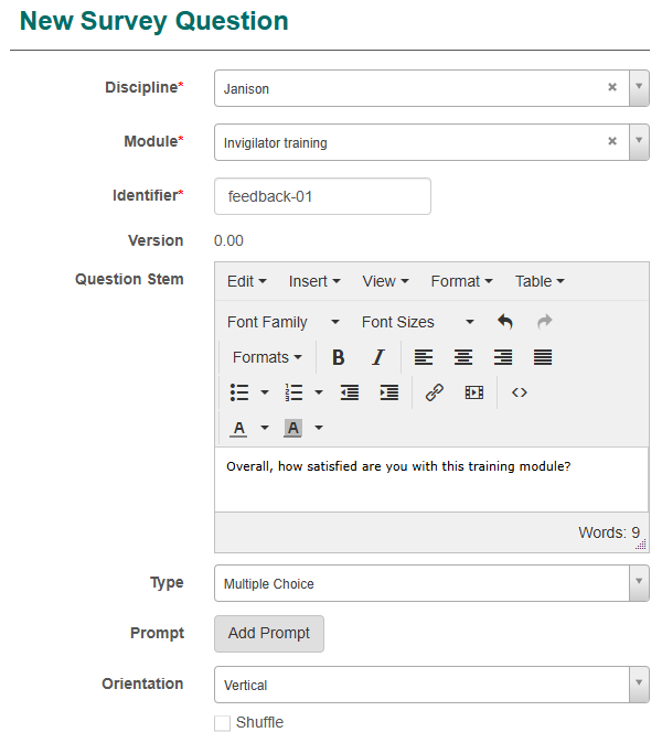 Multiple Choice survey question form
