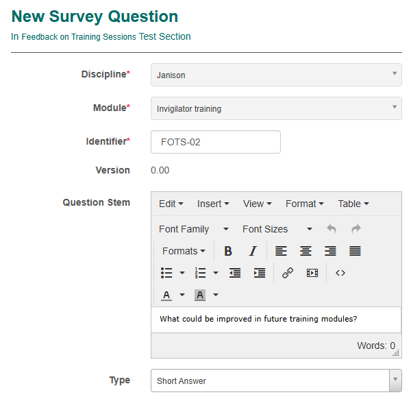 Short answer survey form