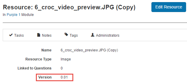 Version number on a resource