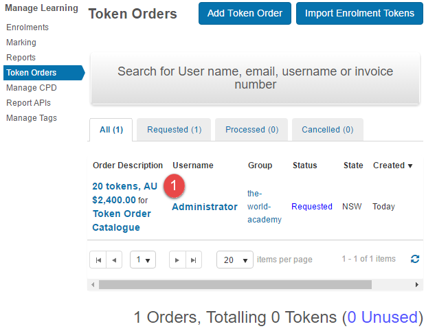 Select token order to approve