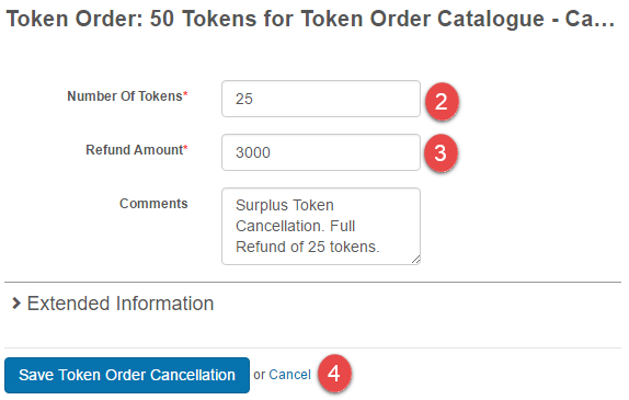 Token cancellation form