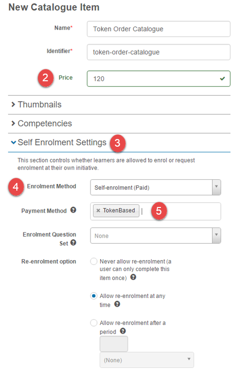 Catalogue item enrolment settings