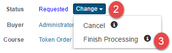 Finish Processing dropdown