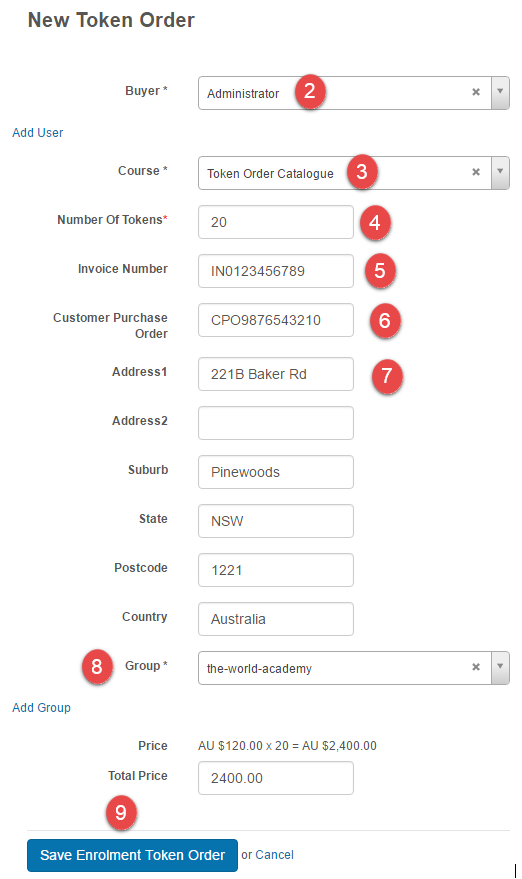 Add token order form