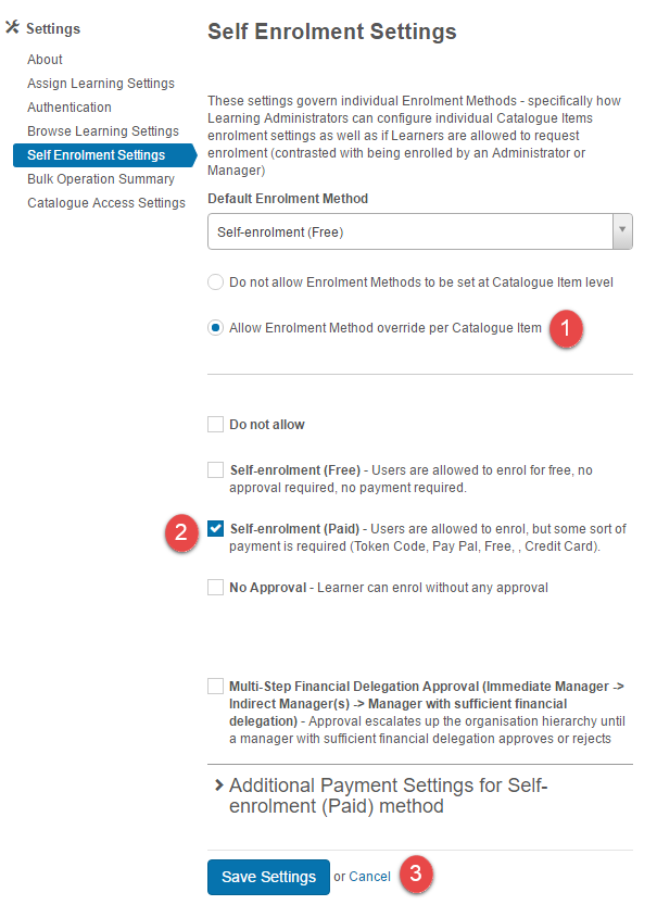 Self enrolment settings for tokens