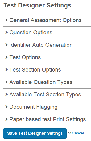Test Designer collapsible sections