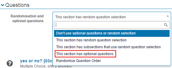 Optional questions dropdown