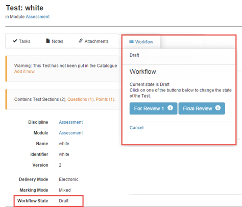 Workflows for Tests UI
