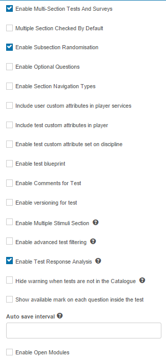 Test Section Options section