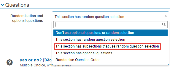 Subsection randomisation dropdown