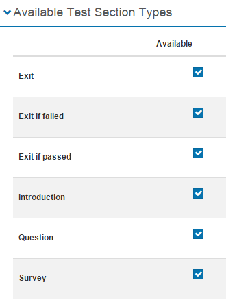 Available Test Section Types section